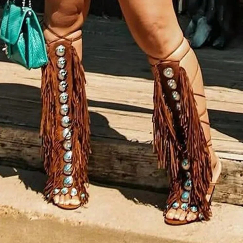 Brown Boho Women's Knee High Boots - Picture 3 of 7